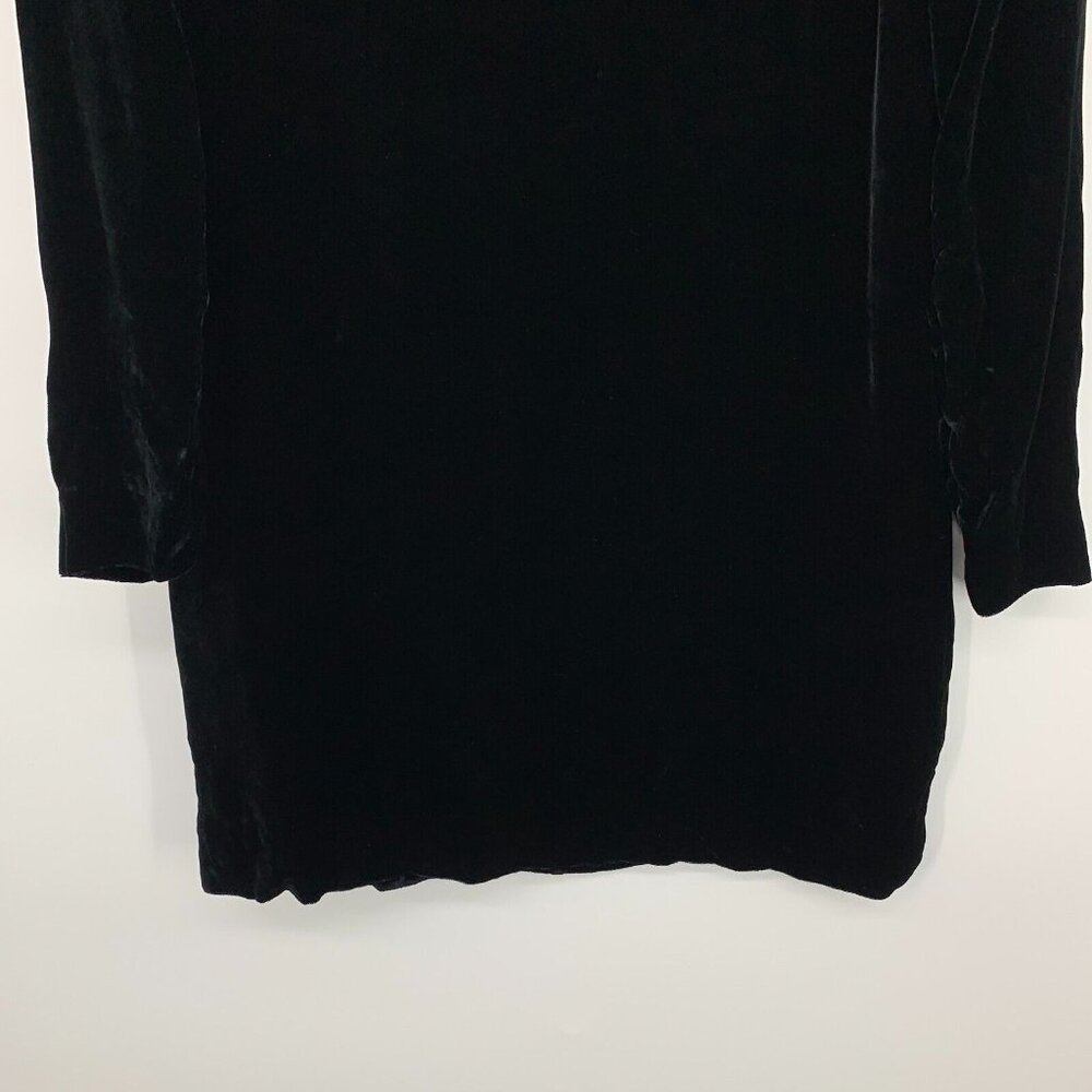 COS Dress Velvet Black Ruched Long Sleeve Rayon Silk Blend Shift - Picture 6 of 13